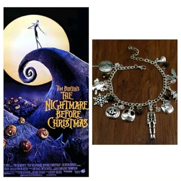Nightmare Before‎ Christmas Charm Bracelet Halloween Jack Skellington Sally - Picture 1 of 2